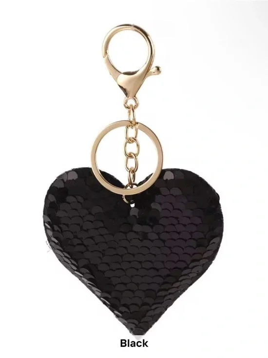 Sequin Heart Keychain or Bag Charm - Multiple Colors - Picture 2 of 11